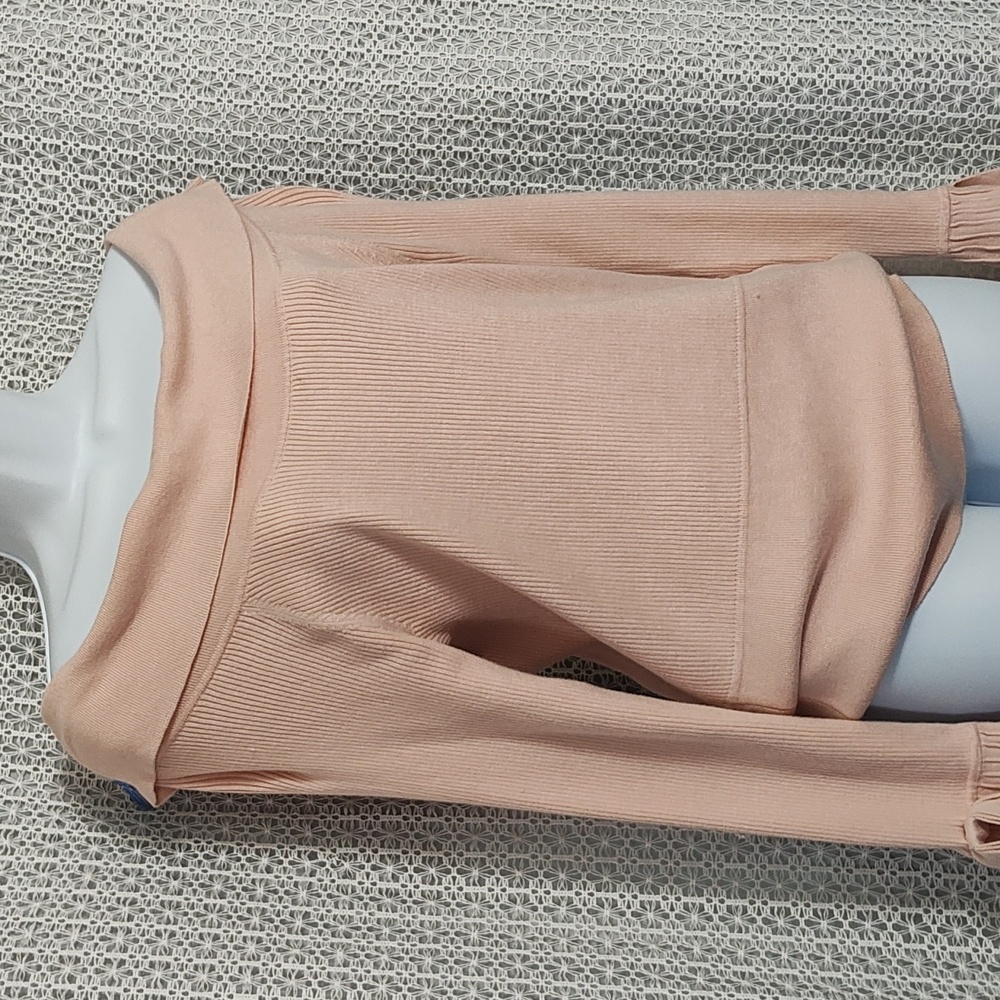 Chic Off-Shoulder Blush Sweater - Picture 3 of 12
